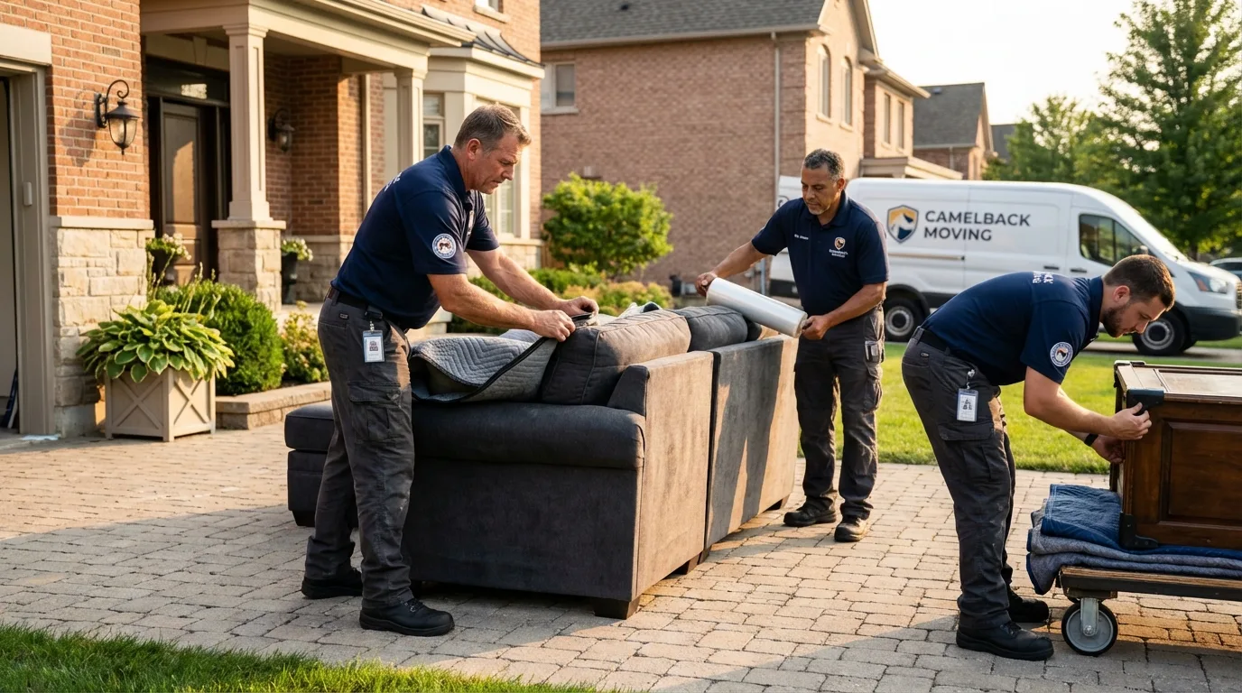 Large estate moving crew wrapping furniture in San Fernando, CA