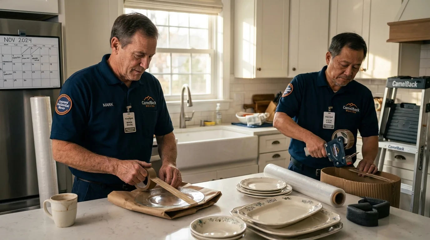 Professional crew packing kitchen dishware in San Fernando, CA